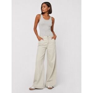 AMO‎ Edith Wide Leg Trouser Pants Beige Linen Cotton Blend Made in USA Size 29